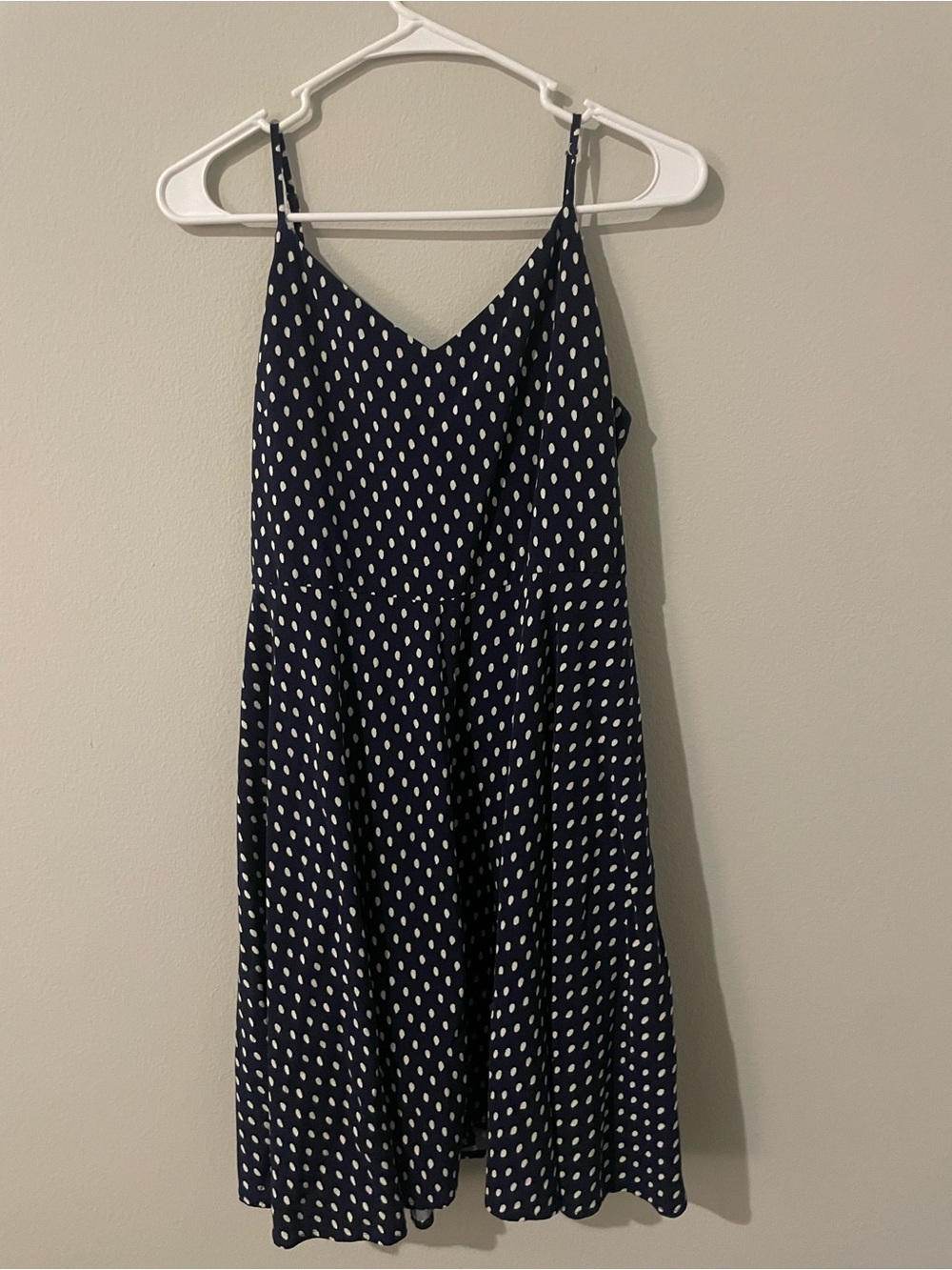 French-Girl Elegance Gap SZ Large Navy Blue Polka Dot Spaghetti Strap Dress